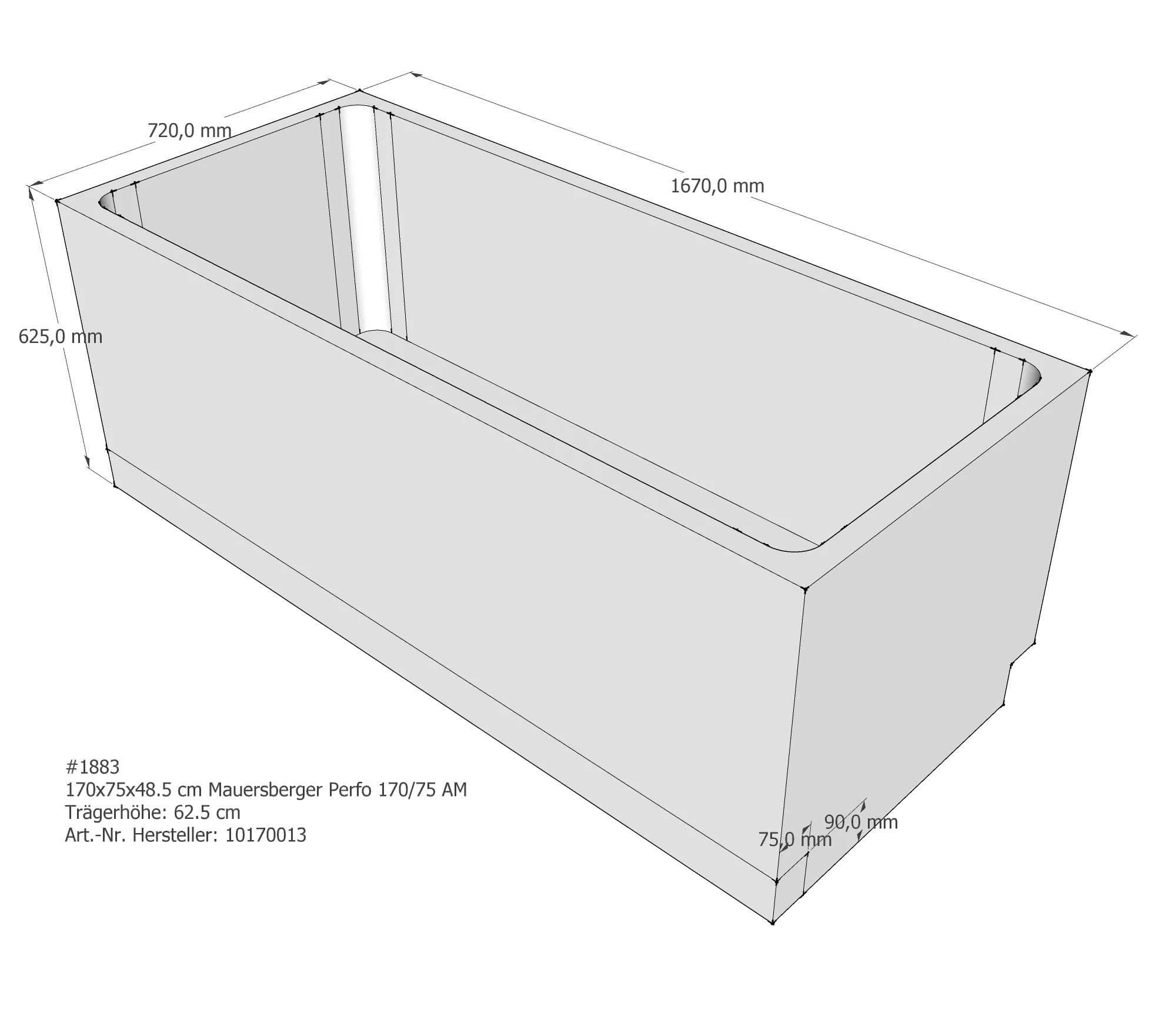 Badewannenträger für Mauersberger Perfo 170/75 170 × 75 × 48,5 cm