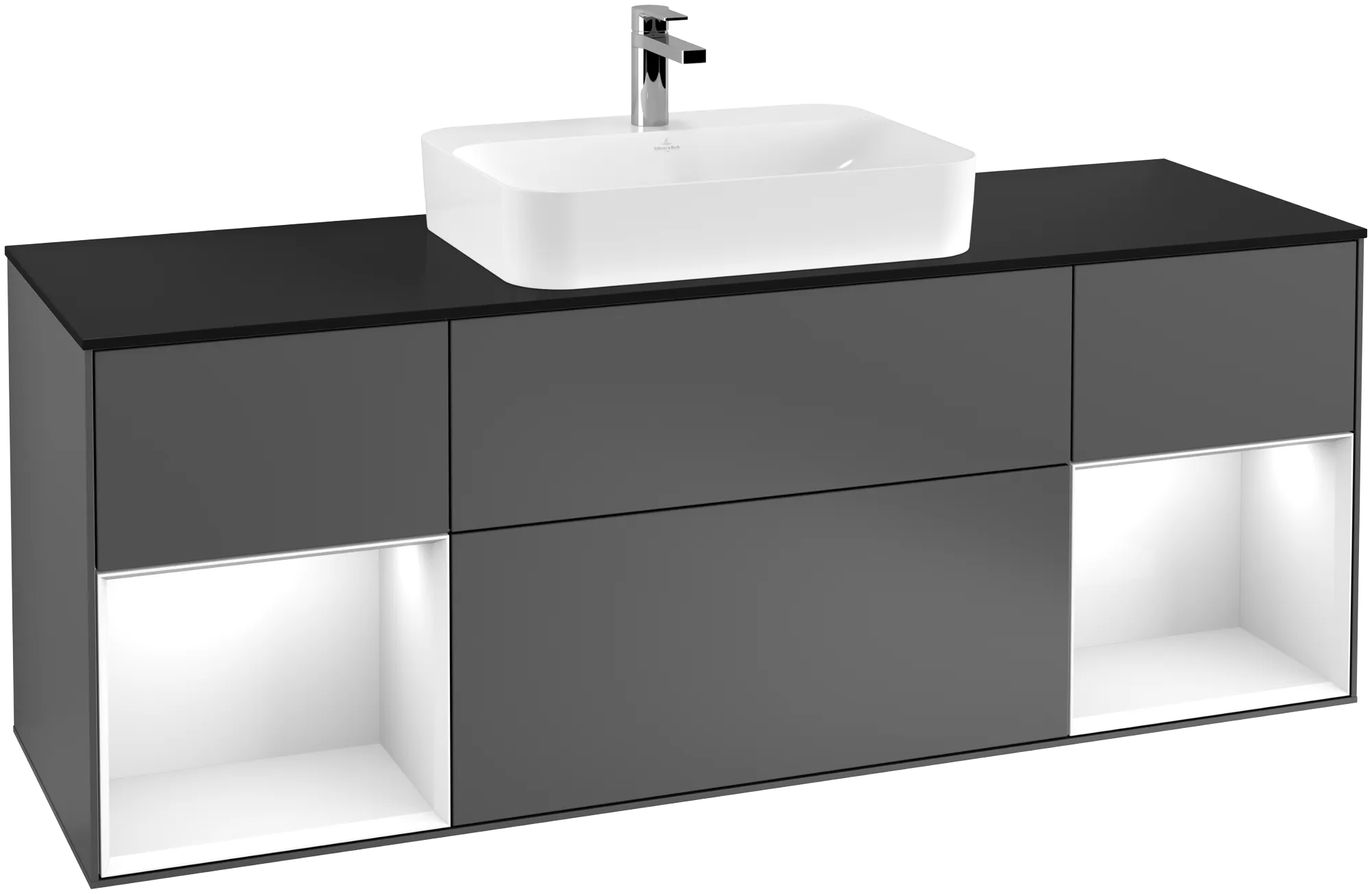 Villeroy & Boch Waschbeckenunterschrank Finion G45, anthrazit matt lackiert / glänzend weiß lackiert / glass black matt