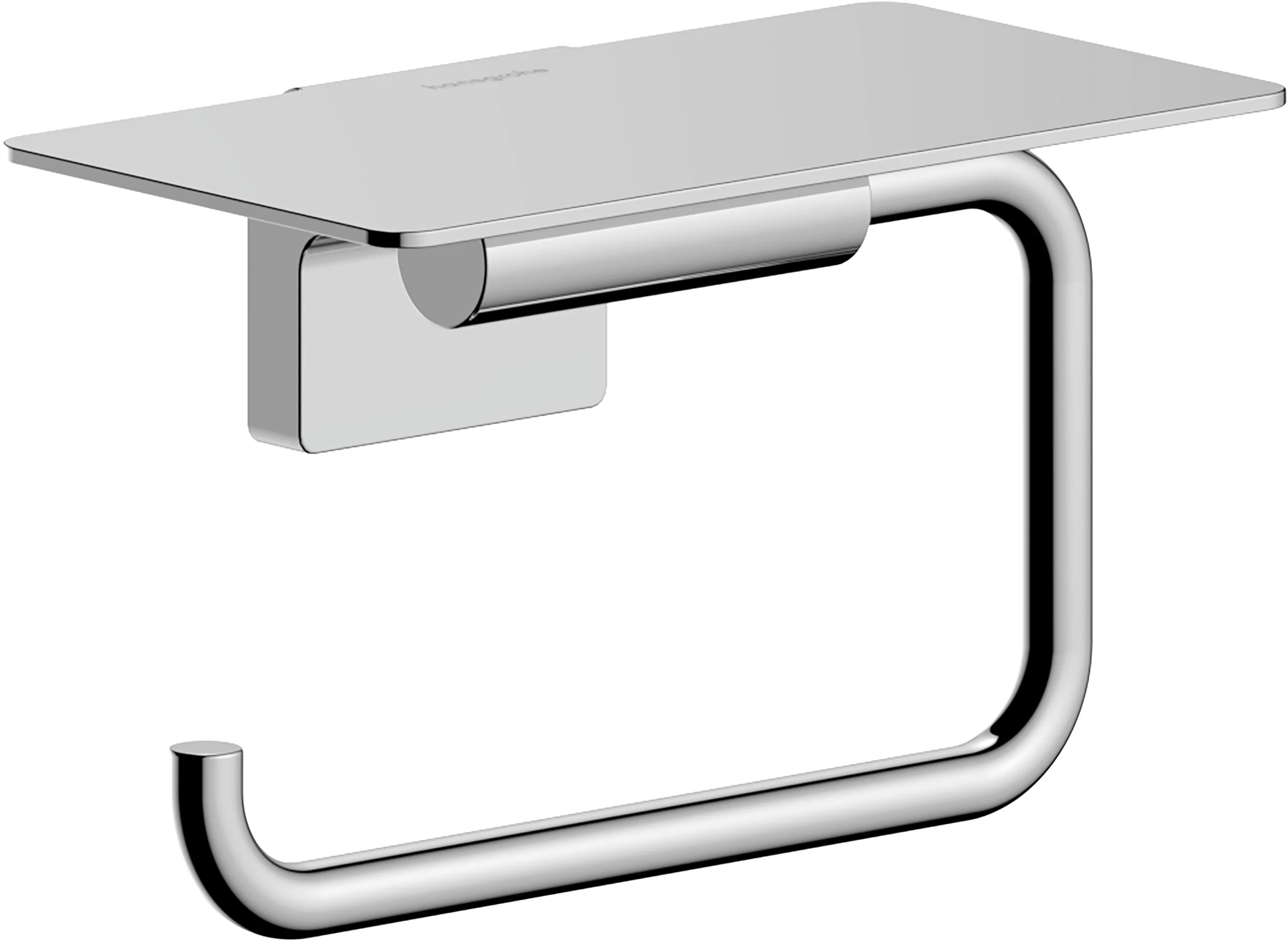 Hansgrohe AddStoris S Papierrollenhalter mit Ablage, Chrom, Wandmontage, Metall, verdeckte Befestigung, Bohrloch 6 mm, Ablagefläche 141 mm Hansgrohe AddStoris S Papierrollenhalter mit Ablage, Chrom, Wandmontage, Metall, verdeckte Befestigung, Bohrloch 6 mm, Ablagefläche 141 mm