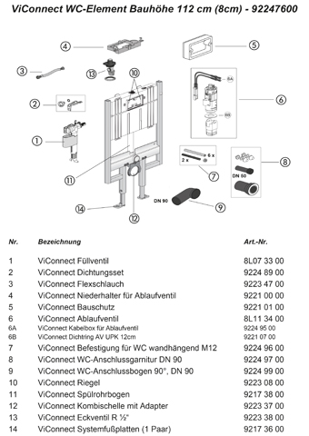 WC-Vorwandelement Compact ViConnect Installationssysteme 922476, 635 x 1120 x 90 mm, für Trockenbau