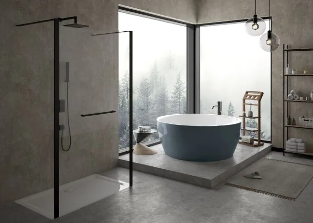 Hoesch iSensi Badewanne, freistehend, Monolith, Rund 1500 mm, BiColor Innen weiß glänzend, außen Schiefergrau glänzend