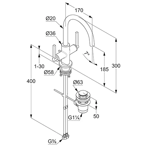 Kludi NOVA FONTE Waschtischarmatur PURISTIC Einlochmontage chrom
