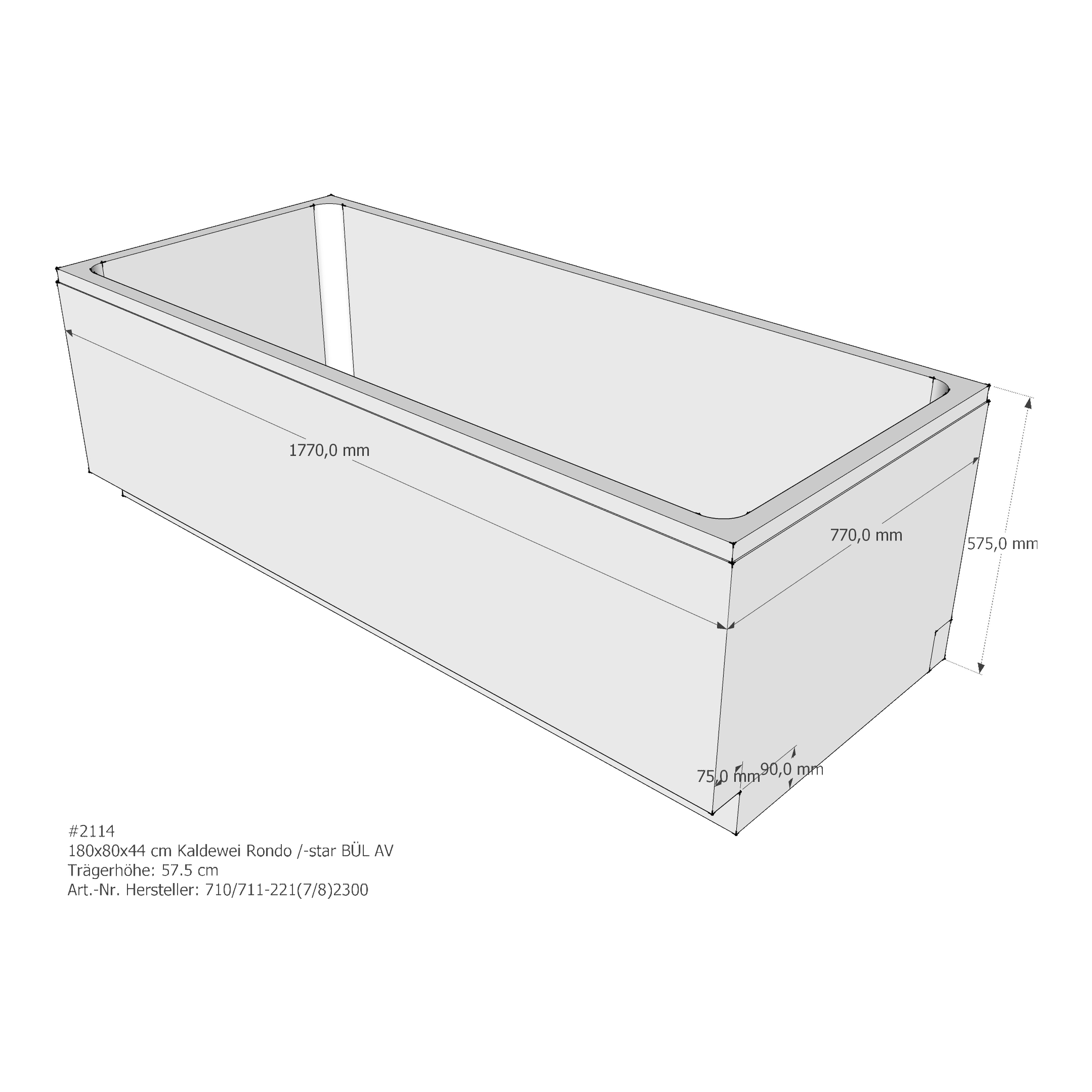 Badewannenträger für Kaldewei Rondo /-Star 180 × 80 × 44 cm