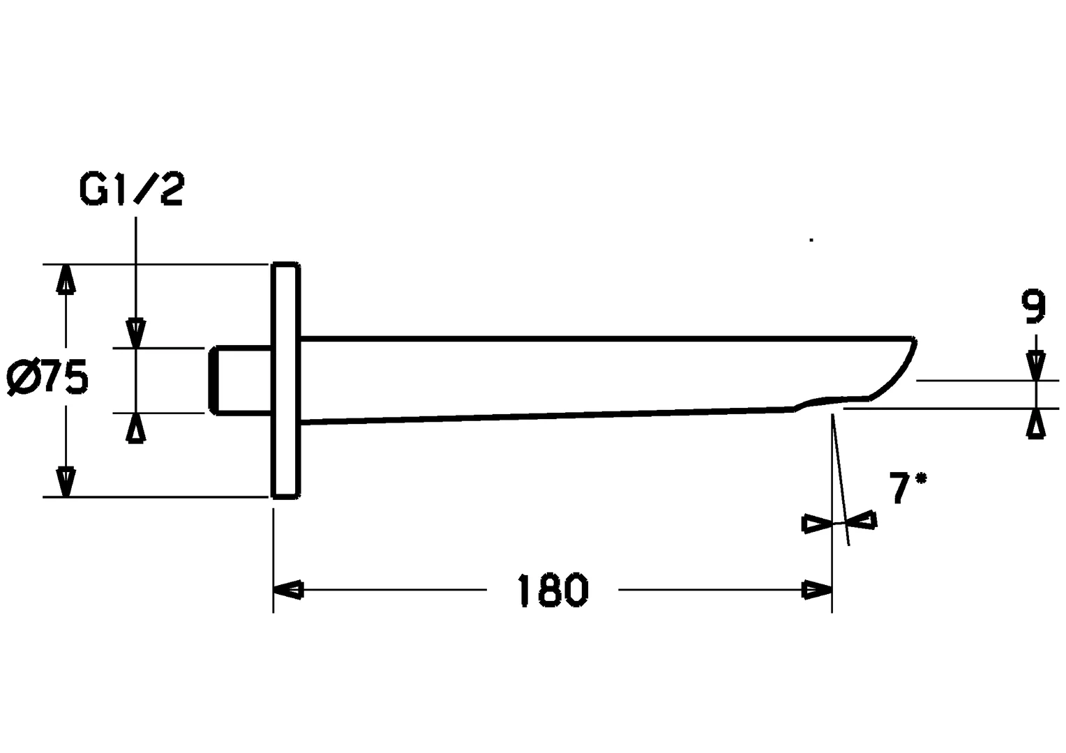 HansaLIGNA Auslauf 0682 Rosette eckig, rund L=180, Ausladung 180 mm DN15 Chrom