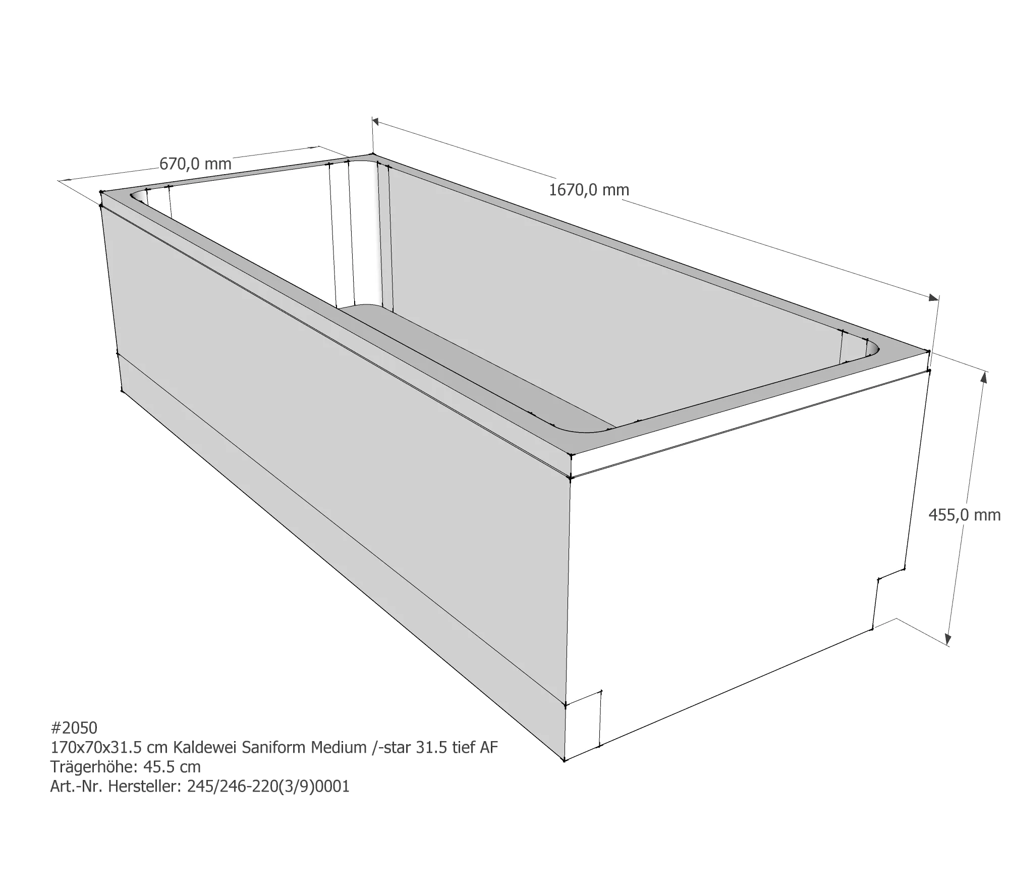 Badewannenträger für Kaldewei Saniform 170 × 70 × 31,5 cm Badewannenträger für Kaldewei Saniform 170 × 70 × 31,5 cm