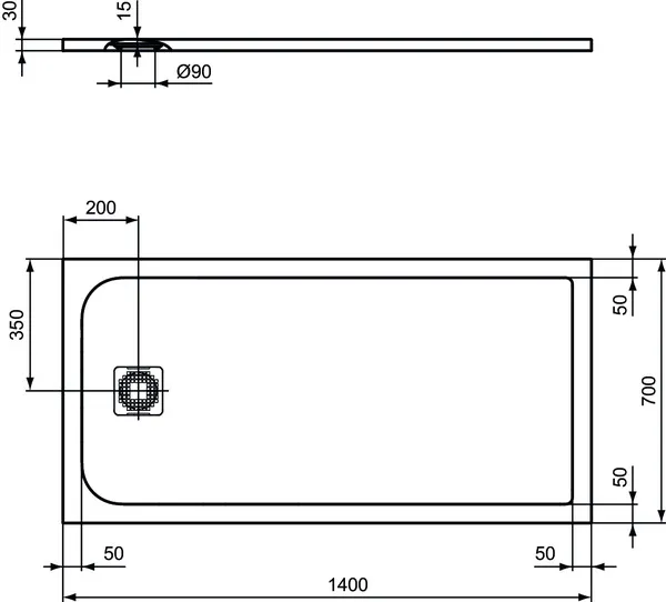Ideal Standard Duschwanne „UltraFlatS“ 70 × 140 cm in Quarzgrau