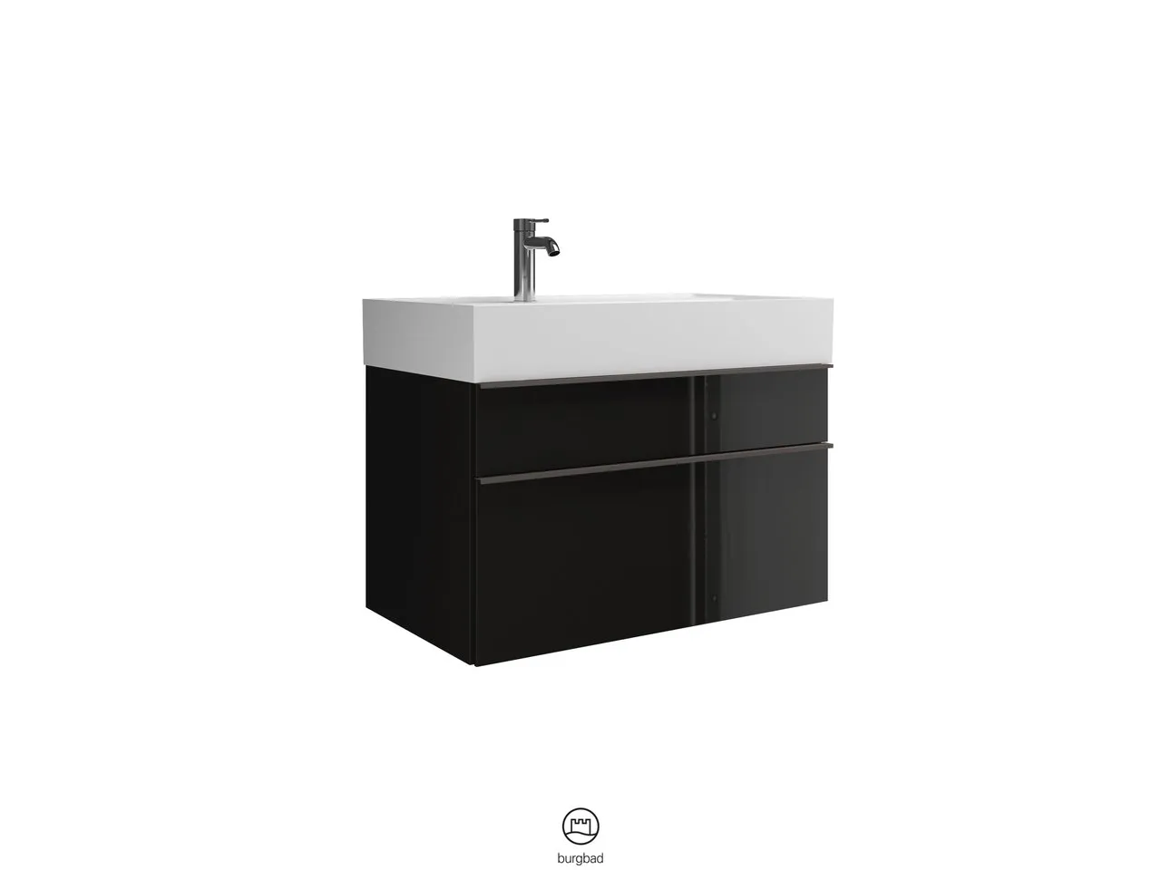 Mi-Waschtisch inkl. WTU Yumo von burgbad – Mineralguss, 470x815x610 mm, 1 Schublade, 1 Auszug, cleanFlow