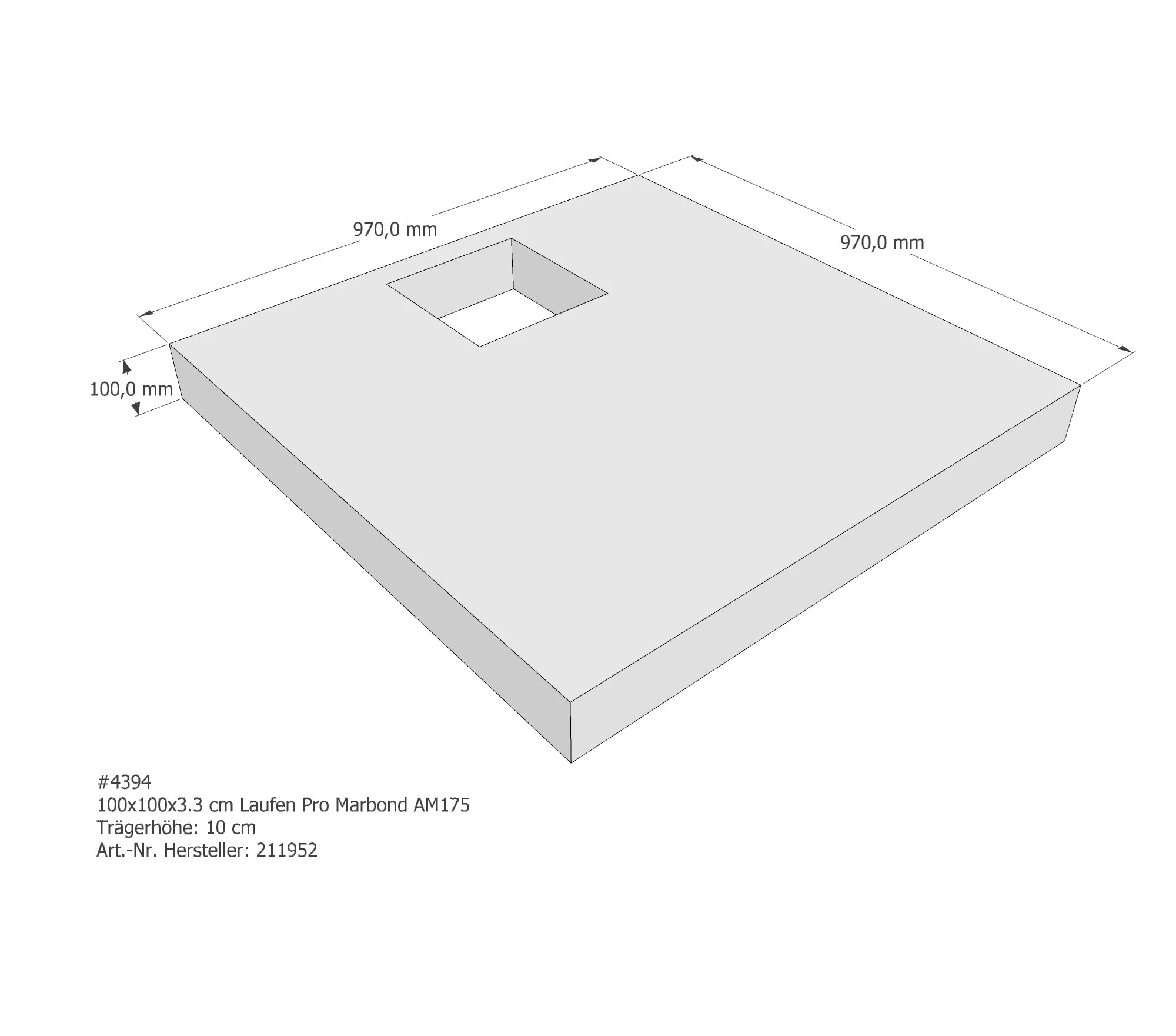 Duschwannenträger passend für Laufen Marbond_Pro 100 × 100 × 3,3 cm Duschwannenträger passend für Laufen Marbond_Pro 100 × 100 × 3,3 cm