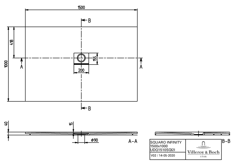 Villeroy & Boch rechteck Duschwanne „Squaro Infinity“ nur flächenbündige Installation 150 × 100 cm ohne Oberflächenbeschichtung, in Morning Green Villeroy & Boch rechteck Duschwanne „Squaro Infinity“ nur flächenbündige Installation 150 × 100 cm ohne Oberflächenbeschichtung, in Morning Green