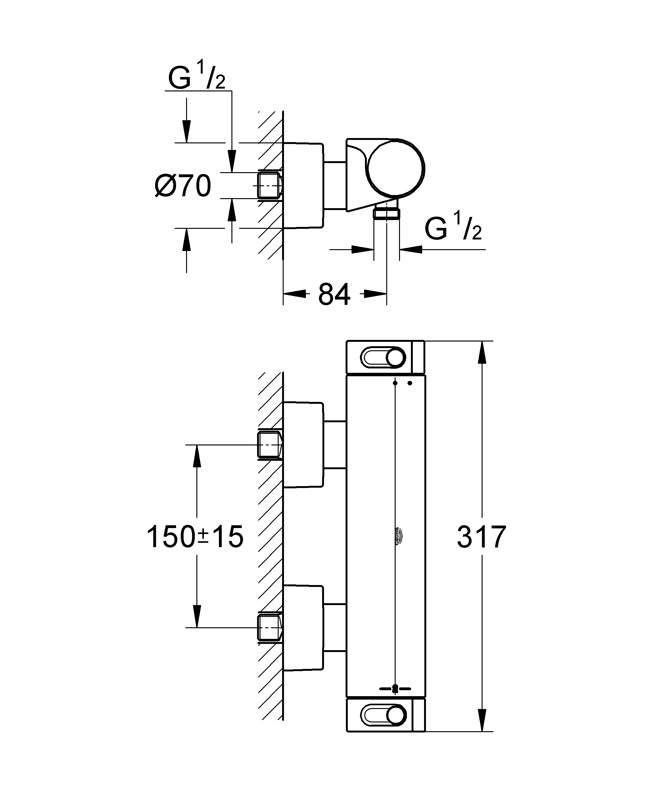 Thermostat-Brausebatterie Grohtherm 2000 34169_1, Wandmontage, chrom