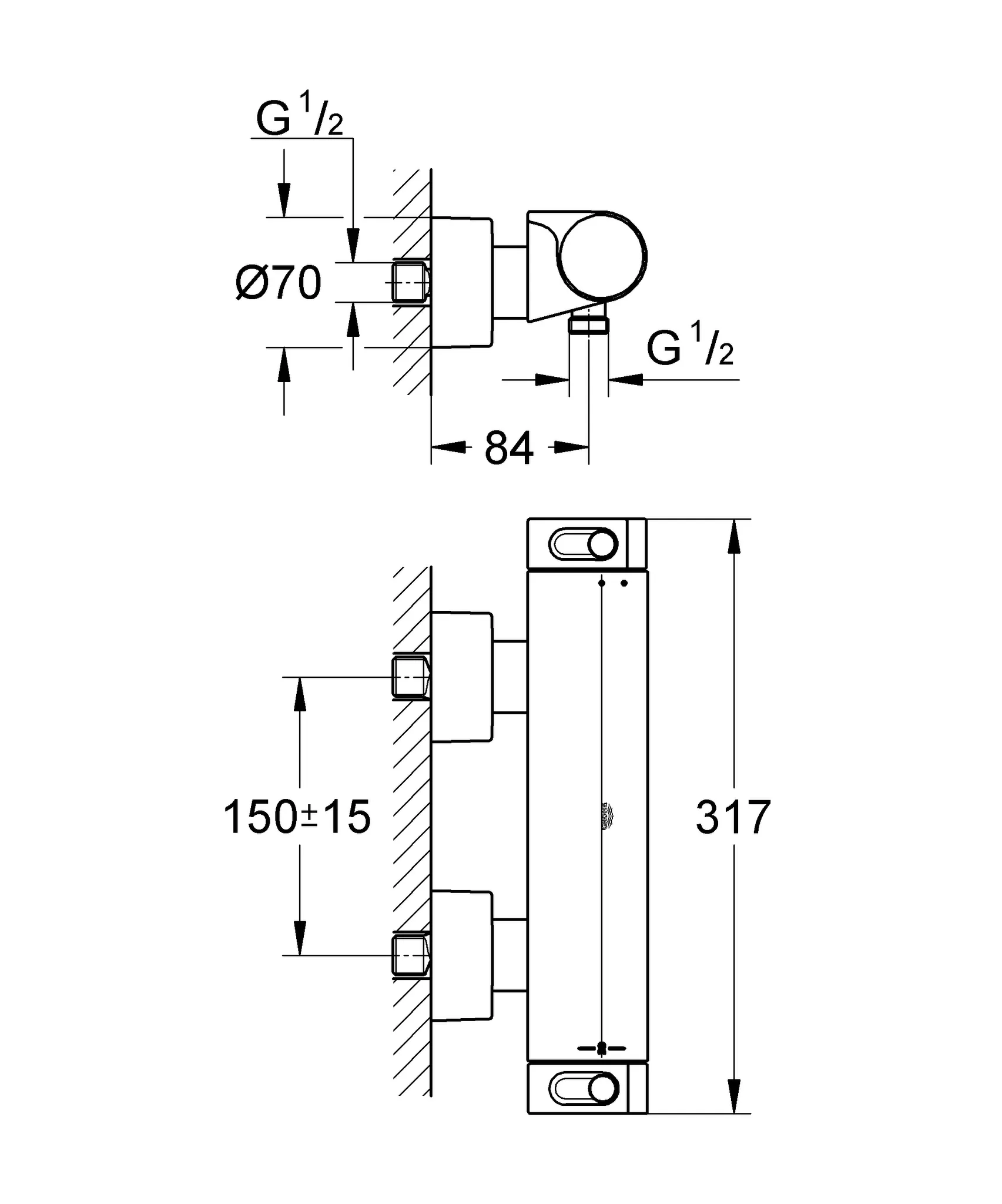 Grohe Grohtherm 2000 Thermostat-Brausebatterie 34169_1 Wandmontage chrom Grohe Grohtherm 2000 Thermostat-Brausebatterie 34169_1 Wandmontage chrom