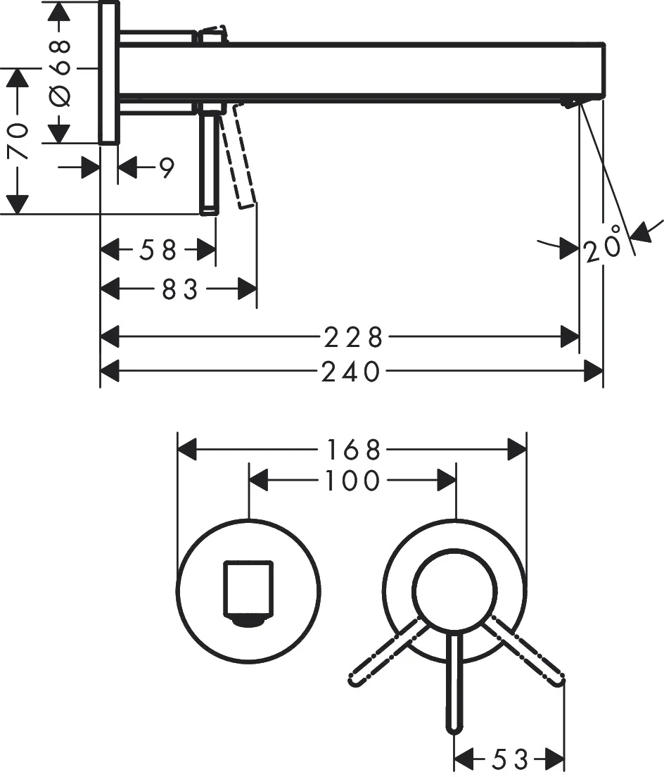 Hansgrohe Finoris Einhebel-Waschtischmischer Unterputz, mattschwarz, Ausladung 228 mm, Laminarstrahl, Keramikmischsystem