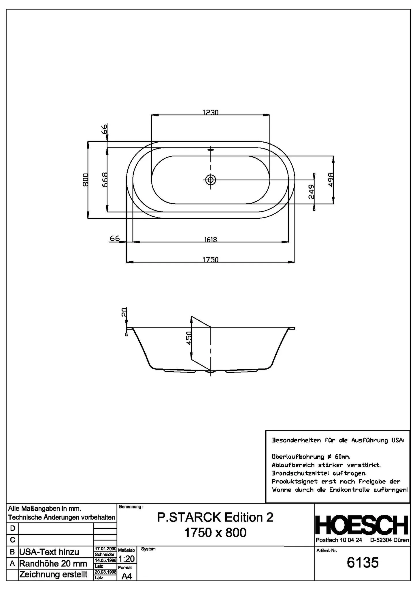 Hoesch Badewanne „Starck 2“ oval 175 × 80 cm in Weiß