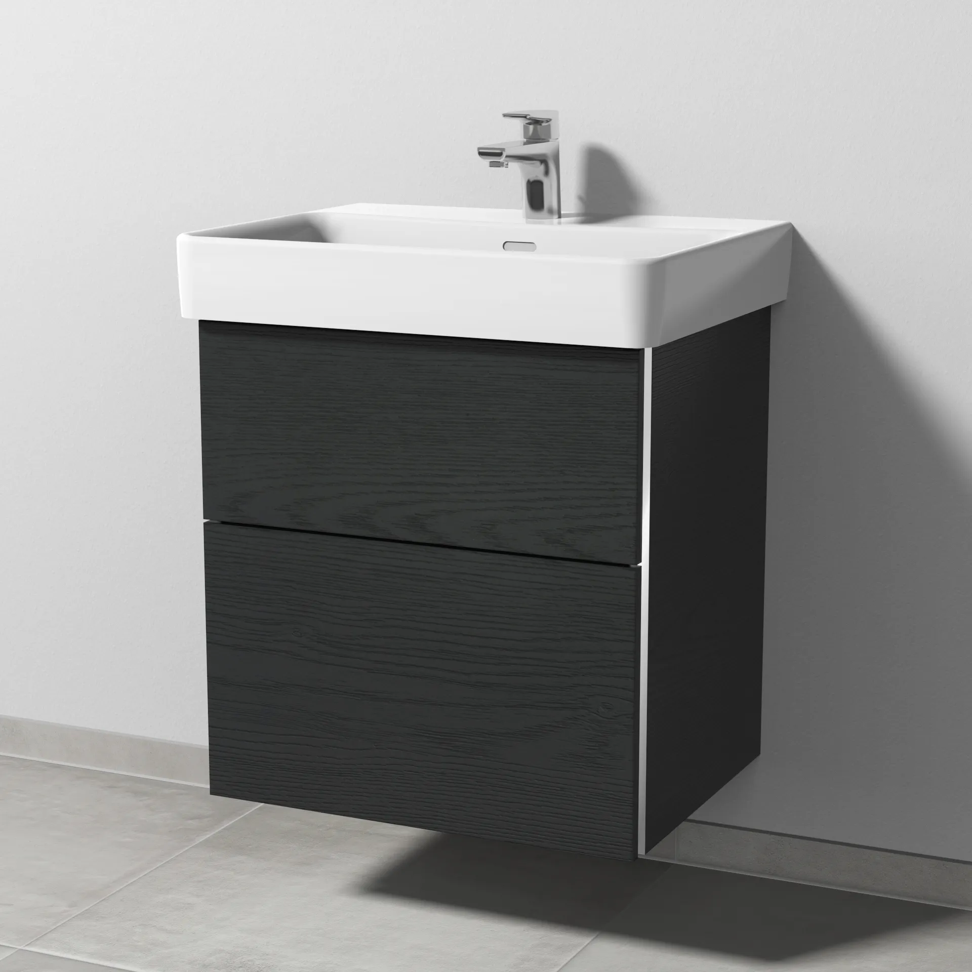 Sanipa Waschtischunterschrank „3way“ passend zu Keramik-Waschtische Pro S von Laufen 550 × 593 × 437 mm in Black Oak, Becken mittig