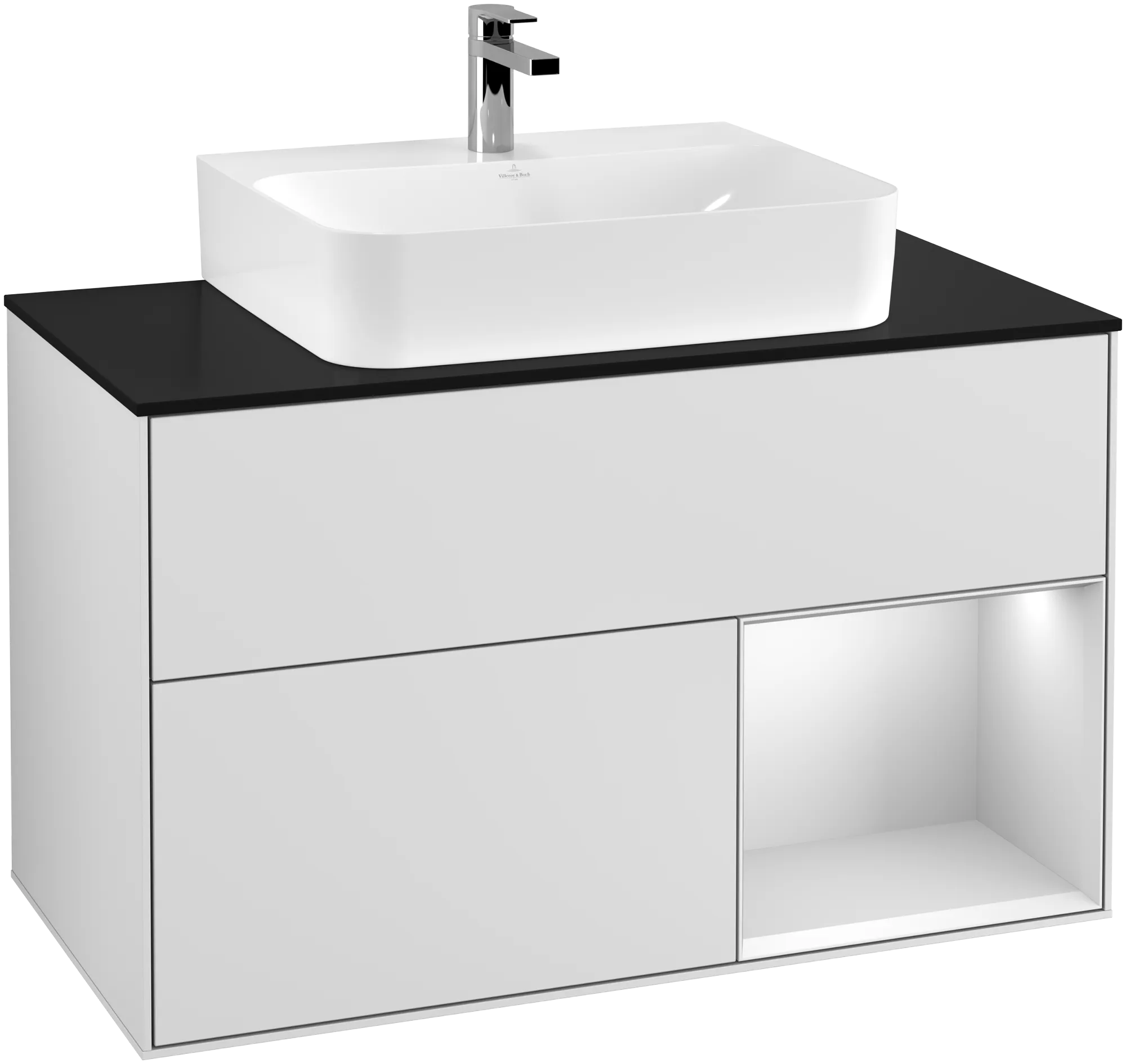 Villeroy & Boch Finion Waschbeckenunterschrank F12, 1000 x 603 x 501 mm, White Matt Lacquer / Glass Black Matt