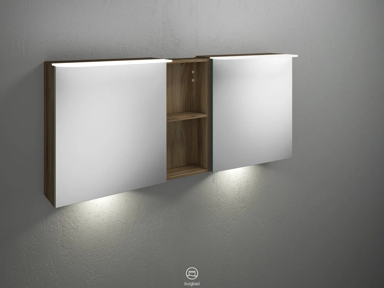 Burgbad Spiegelschrank Badu SFUE150, 310x1500x665 mm, beidseitig verspiegelt mit Regal und LED-Beleuchtung