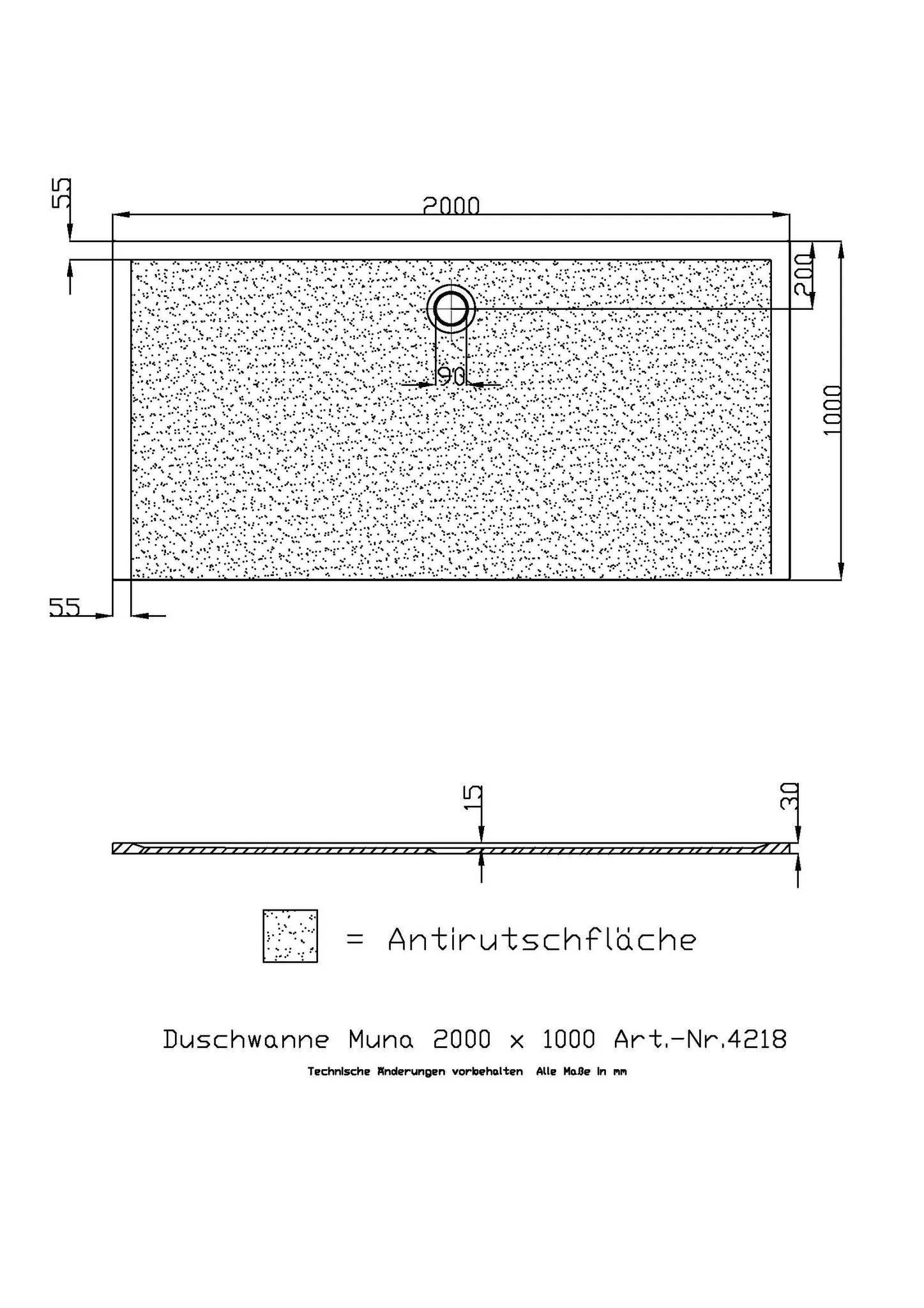Hoesch Muna Duschwanne Mineralguss Solique, Weiß, 2000x1000x30mm Hoesch Muna Duschwanne Mineralguss Solique, Weiß, 2000x1000x30mm