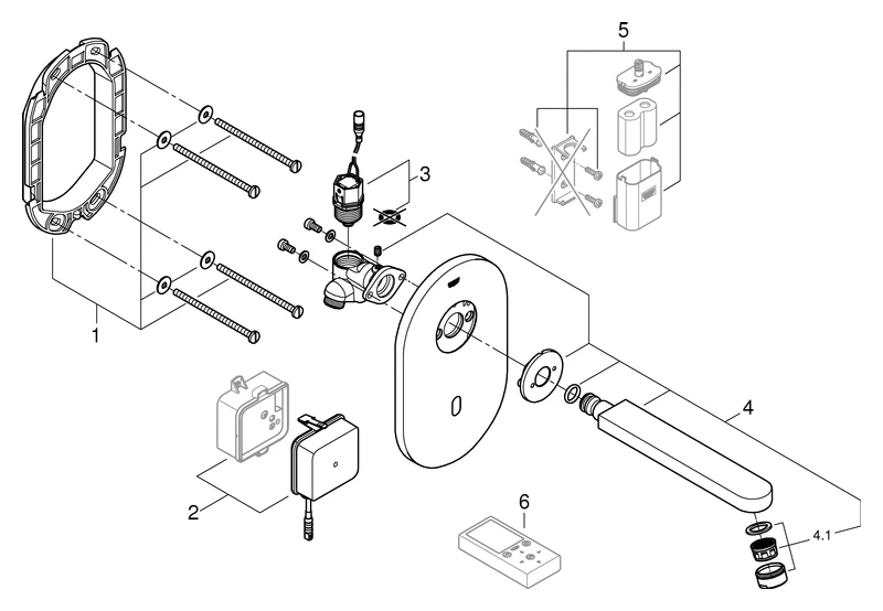 Infrarot-Elektronik für Waschtisch-Wandarmatur Eurosmart CE 36335, ohne Mischung, Fertigmontageset für UP-Einbaukasten 36 336, 36 337, mit Trafo 100-230 V AC, 50-60 Hz, 6 V DC, Ausladung 172 mm, edelstahl