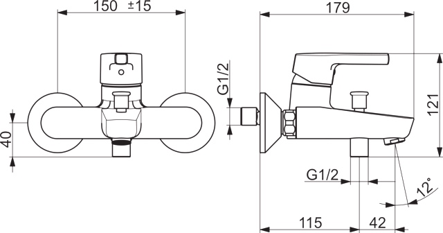 HA Einhebelmischer Wannenfüll- und Brausebatterie HANSAPALENO 5645 Ausladung 164 mm DN15 Chrom