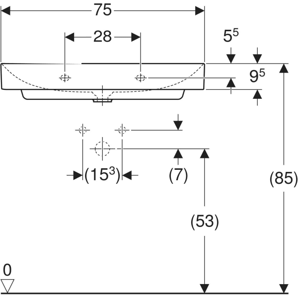 Wandwaschtisch „One“, rechteckig, Hahnlochposition mittig 75 × 48 cm in weiß alpin mit KeraTect® Wandwaschtisch „One“, rechteckig, Hahnlochposition mittig 75 × 48 cm in weiß alpin mit KeraTect®
