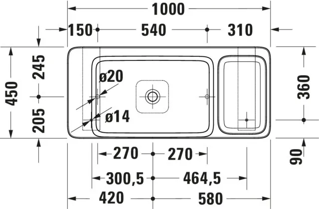 Duravit Aufsatzwaschtisch inkl. Natursteinkonsole und Konsolenträger „Qatego“ 100 × 45 × 90 cm in Weiß Hochglanz