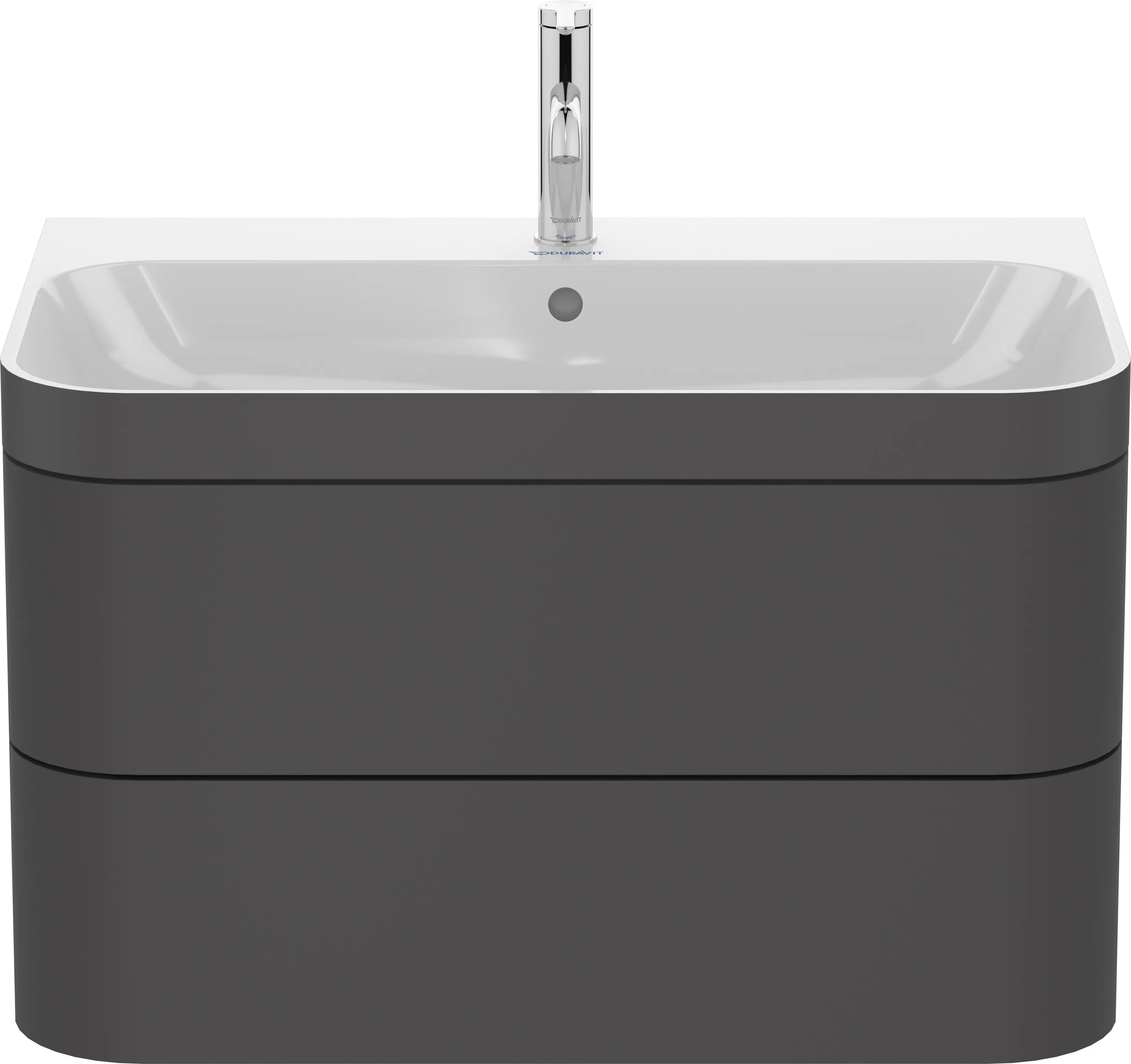 Duravit Waschtischunterschrank c-bonded Set wandhängend „Happy D.2 Plus“ 775 × 480 × 490 mm Graphit Supermatt, mit Hahnlochbohrung