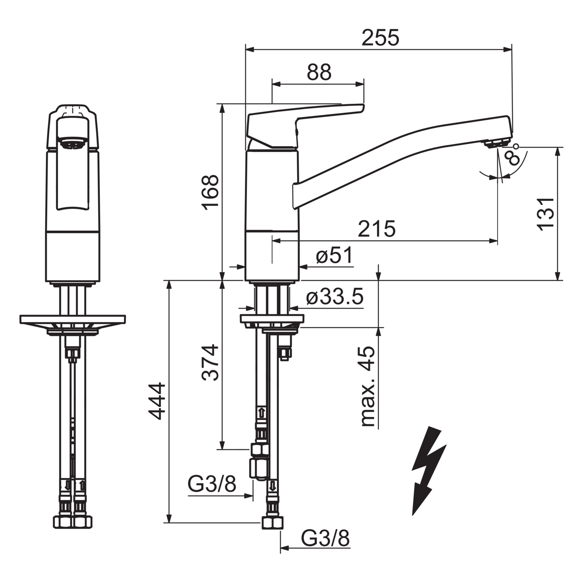 Hansa Einhand-Küchenarmatur Niederdruck „Polo“ Ausladung 215 mm in chrom Hansa Einhand-Küchenarmatur Niederdruck „Polo“ Ausladung 215 mm in chrom