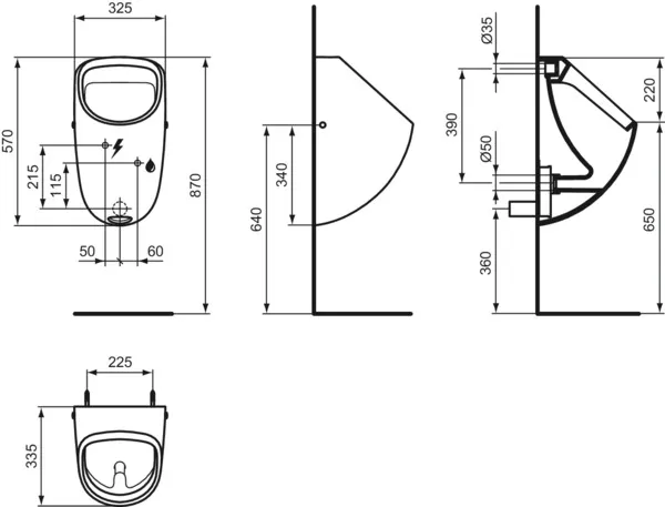 Urinal „Connect“, Befestigung sichtbar 31 × 57 × 33,5 cm
