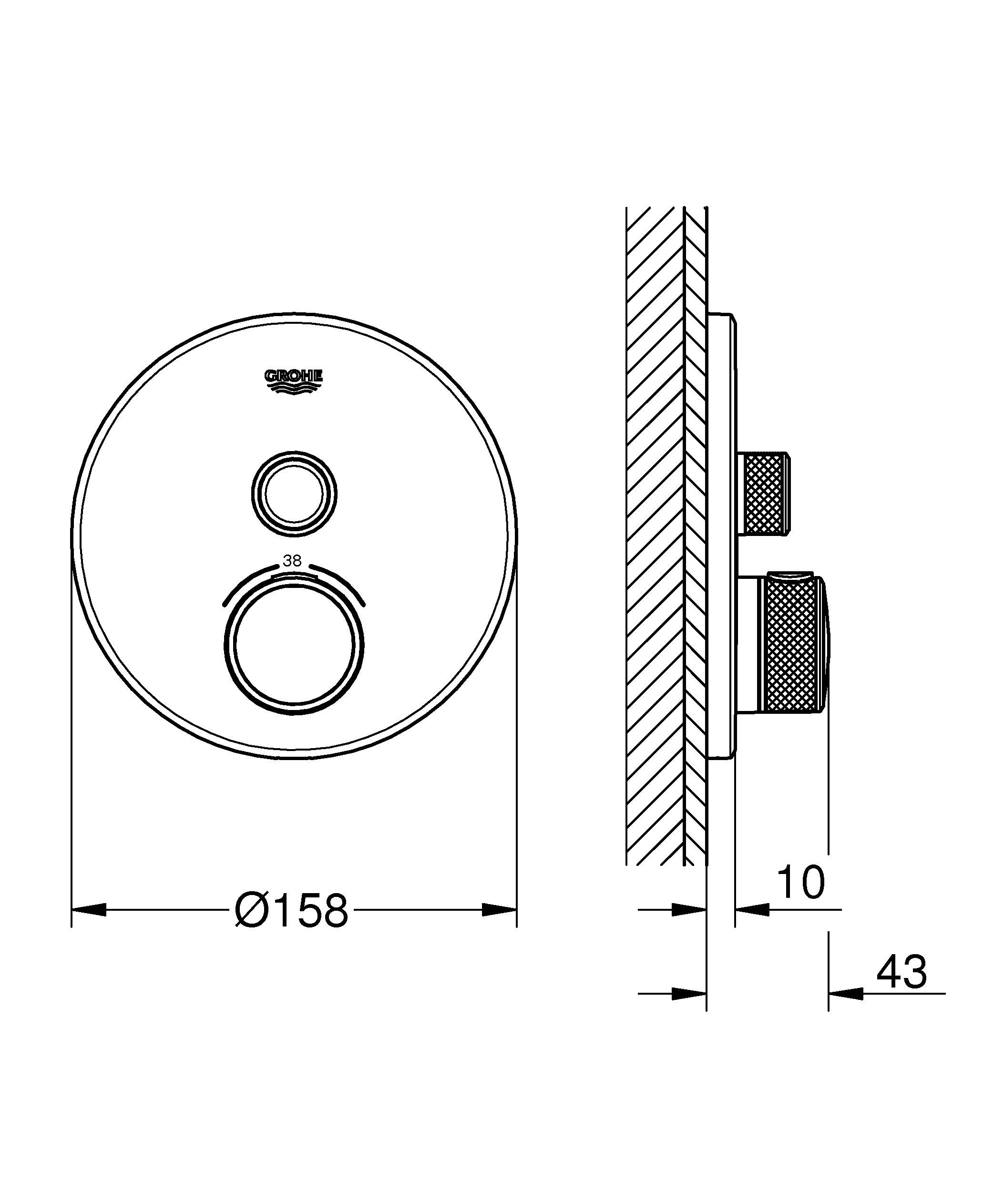 Thermostat Grohtherm SmartControl 29118, mit einem Absperrventil, Fertigmontageset für Rapido SmartBox, Wandrosette rund, chrom