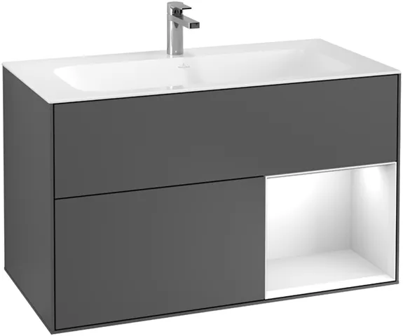 Villeroy & Boch Waschtischunterschrank „Finion“ für Schrankwaschtisch 99,6 × 59,1 × 49,8 cm 2 Schubladen, für Waschtischposition mittig, inkl. Beleuchtung mittig