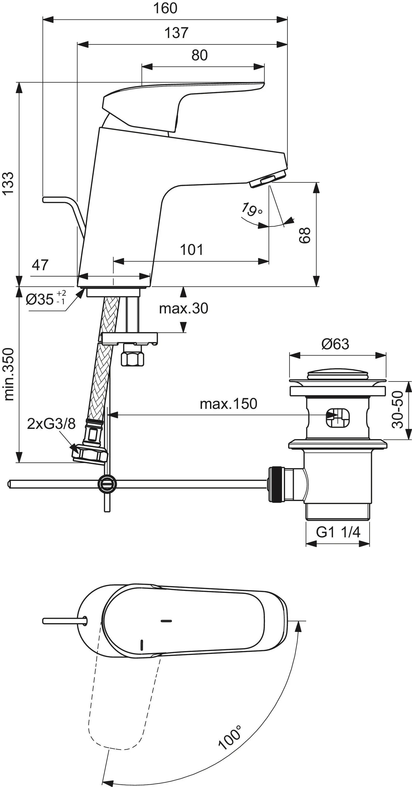 Einhand-Waschtischarmatur „Ceraflex“ Ausladung 101 mm