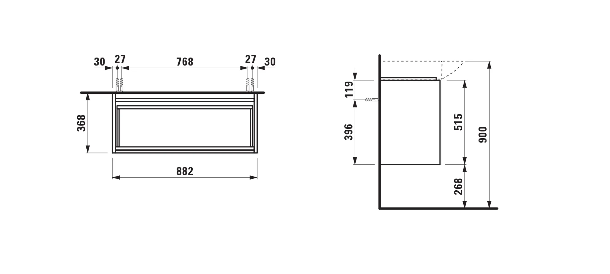 Laufen Waschtischunterbau LANI 368x882x515, 2 Schubladen, integrierter Griffleiste, Soft-Close, für Waschtisch PALACE H811702, weiß matt Laufen Waschtischunterbau LANI 368x882x515, 2 Schubladen, integrierter Griffleiste, Soft-Close, für Waschtisch PALACE H811702, weiß matt
