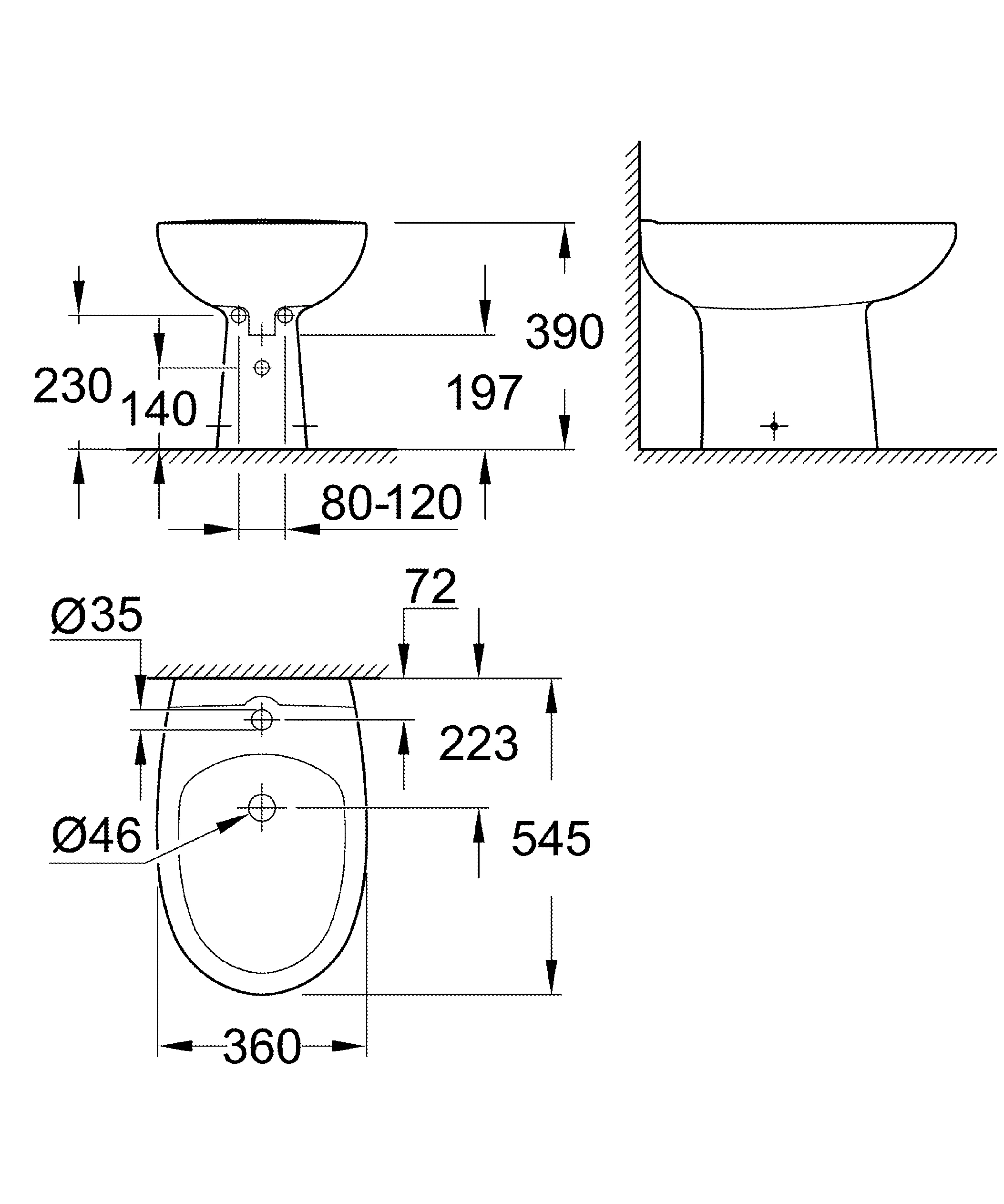 Standbidet Bau Keramik 39432, 1 Hahnloch, mit Überlauf, aus Sanitärkeramik, alpinweiß