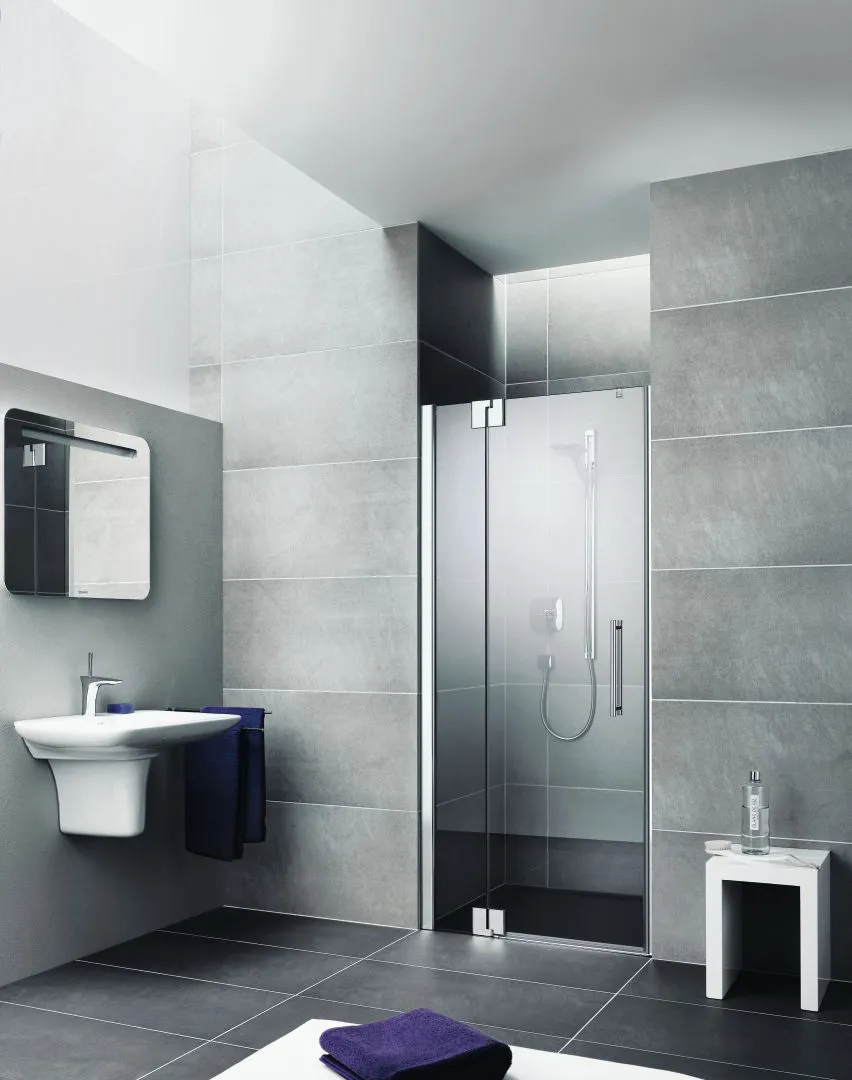 PASA XP PX1TL Pendeltür 1-flügelig mit Festfeld links, für Nische, Höhe 1850 mm, Wanneneinbaumaß 725-760 mm, Breitenverstellmaß 725-760 mm, Farbe Silber Mattglanz, Glas ESG Klar