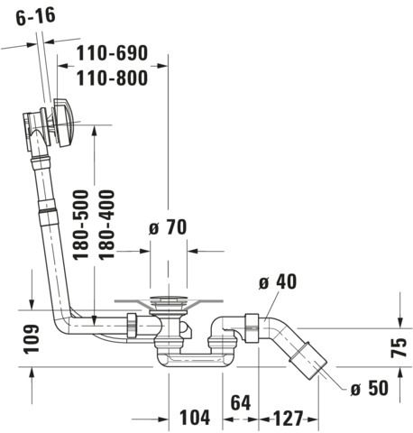 Duravit Ablaufgarnitur mit verlängertem Bowdenzug Modell 790227 „D-Code“ 40 cm