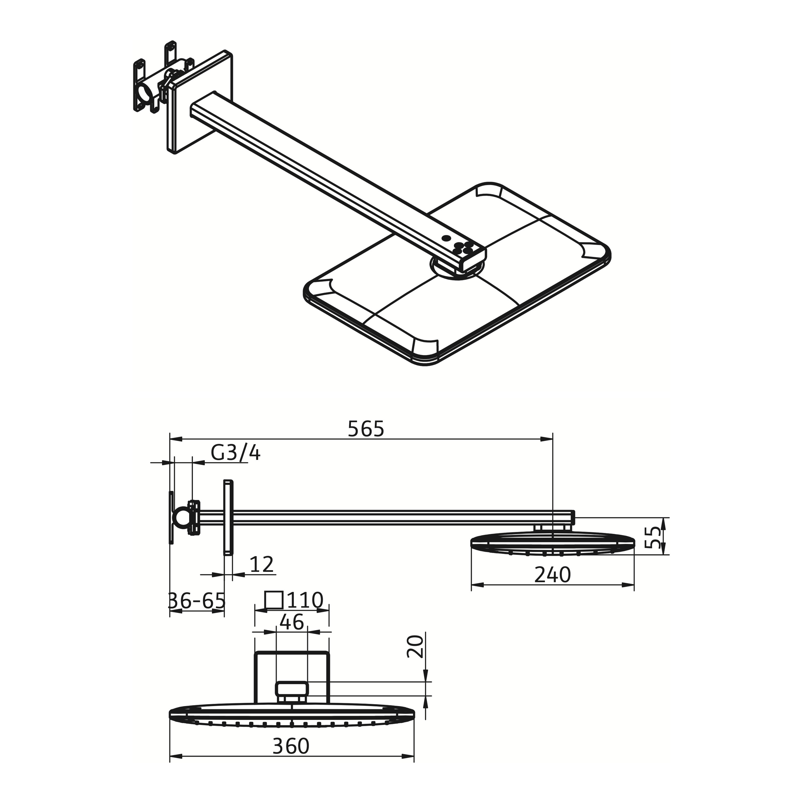 HSK Kopfbrause Eckig 36 cm in chrom HSK Kopfbrause Eckig 36 cm in chrom