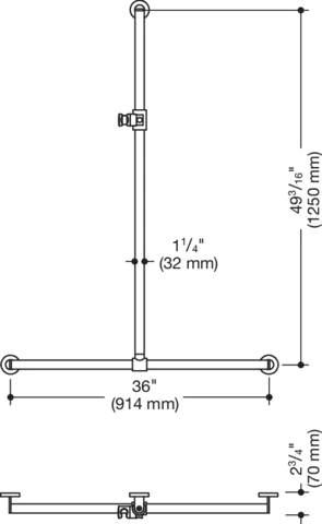 Duschhdl., d:32/32, A1=1250mm, W1=914mm, chrom signalweiß Duschhdl., d:32/32, A1=1250mm, W1=914mm, chrom signalweiß