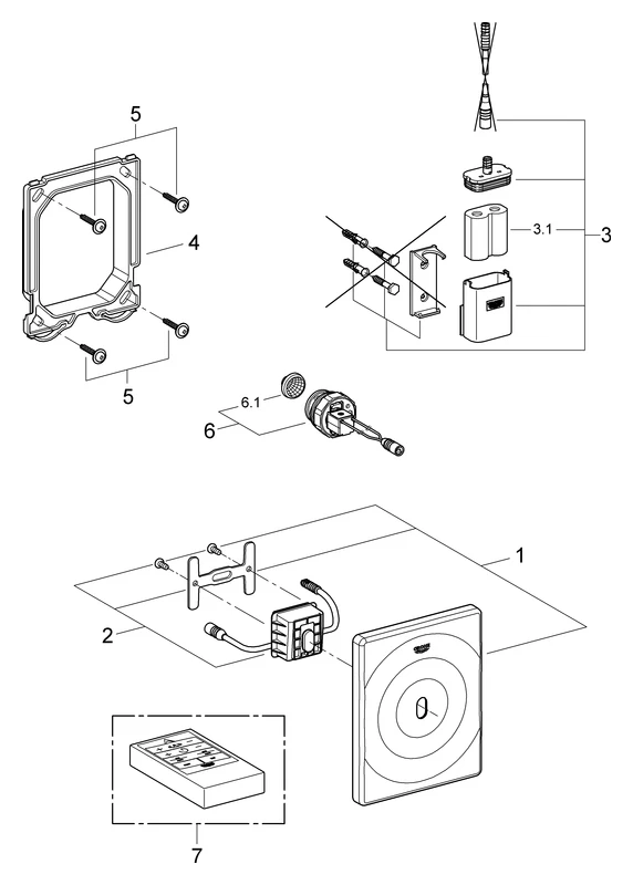 Infrarot-Elektronik Tectron Surf 37337_1, für Urinal, Fertigmontageset für Rapido U oder Rapido UMB, 6 V Lithium-Batterie, Typ CR-P2, chrom