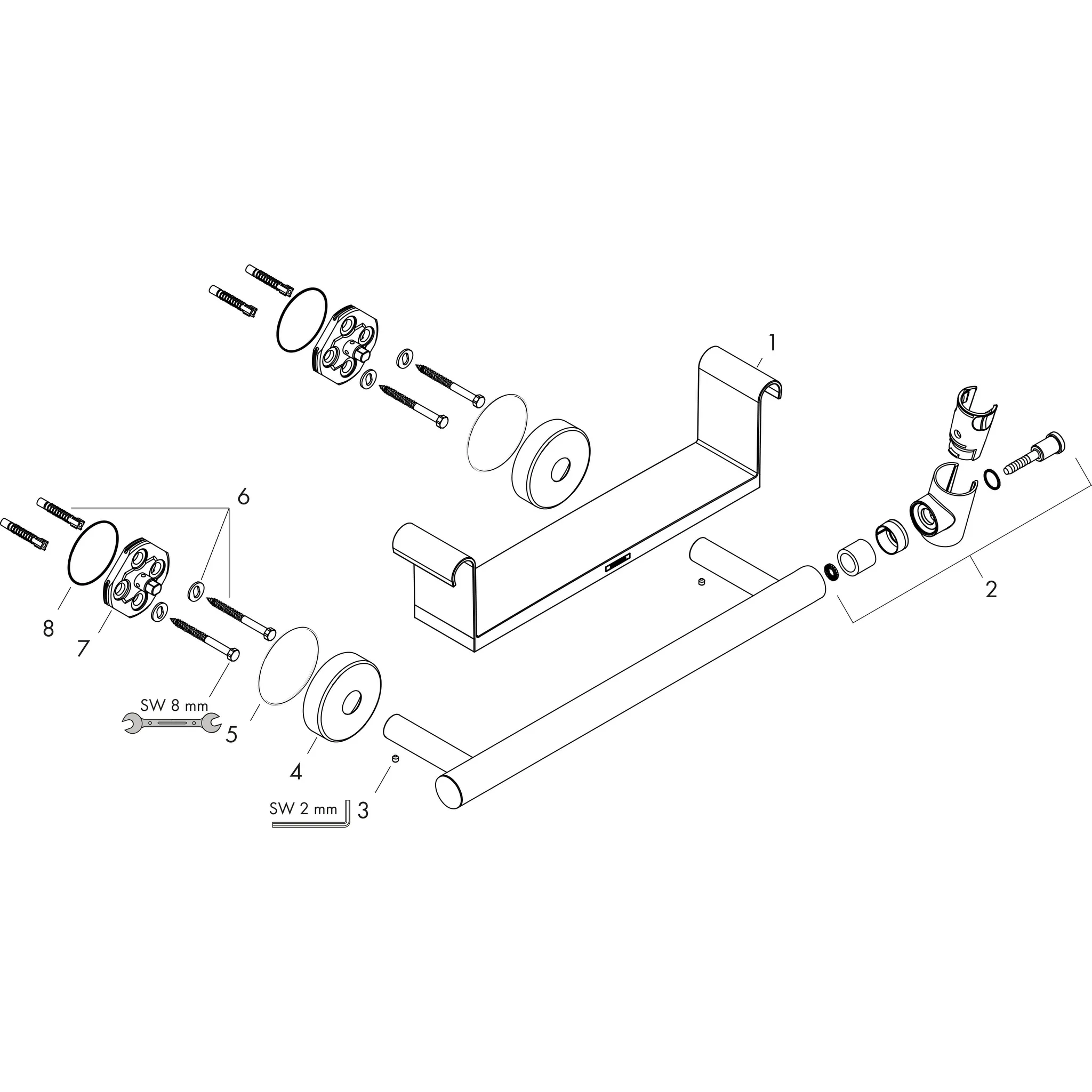 Hansgrohe Unica Haltegriff Comfort mit Ablage und Brausehalter, Weiß/Chrom