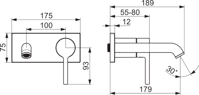 EHM Fertigset für Waschtisch-Batterie VANTIS Style 5480 Rosette eckig Ausladung 179 mm Chrom