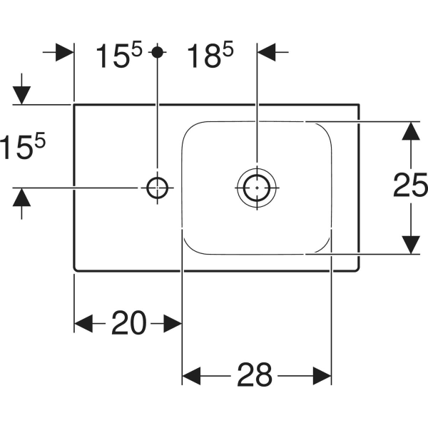 Wandwaschtisch mit Ablagefläche „iCon XS“, Ablagefläche links, rechteckig, Hahnlochposition links 53 × 31 cm in weiß alpin