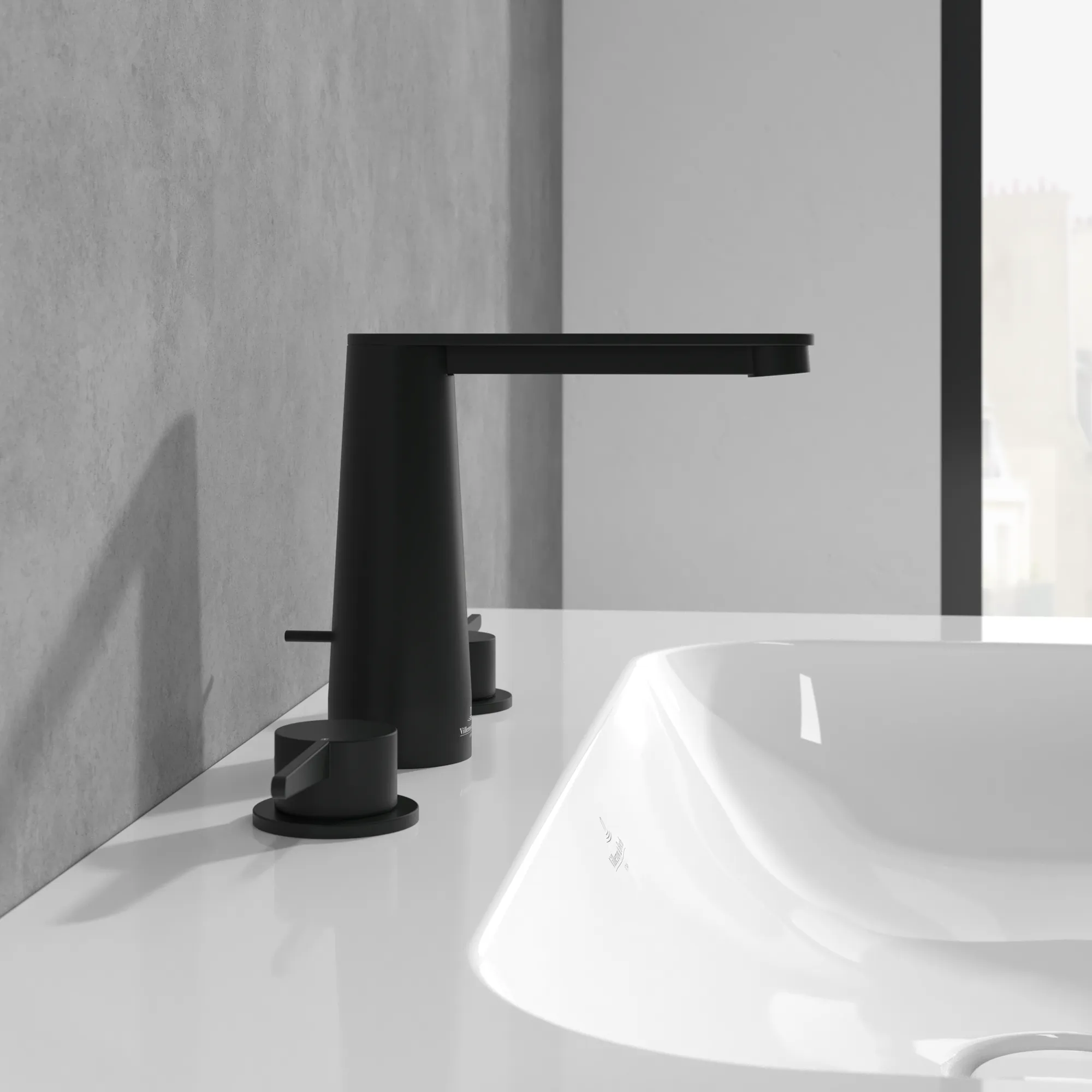 Zweihand-Waschtischarmatur „Conum“ 16,5 cm Ausladung 130 mm in Matt Black Zweihand-Waschtischarmatur „Conum“ 16,5 cm Ausladung 130 mm in Matt Black