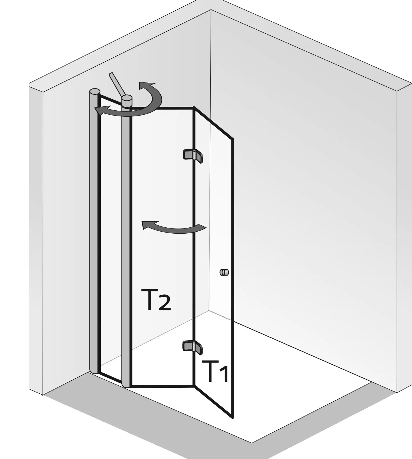 HSK teilgerahmte Drehfalttür pendelbar an Nebenteil „Exklusiv“ Glas Linea 02, Profile Weiß, Scharniere Premium Softcube, B: 1400 mm H: 2000 mm