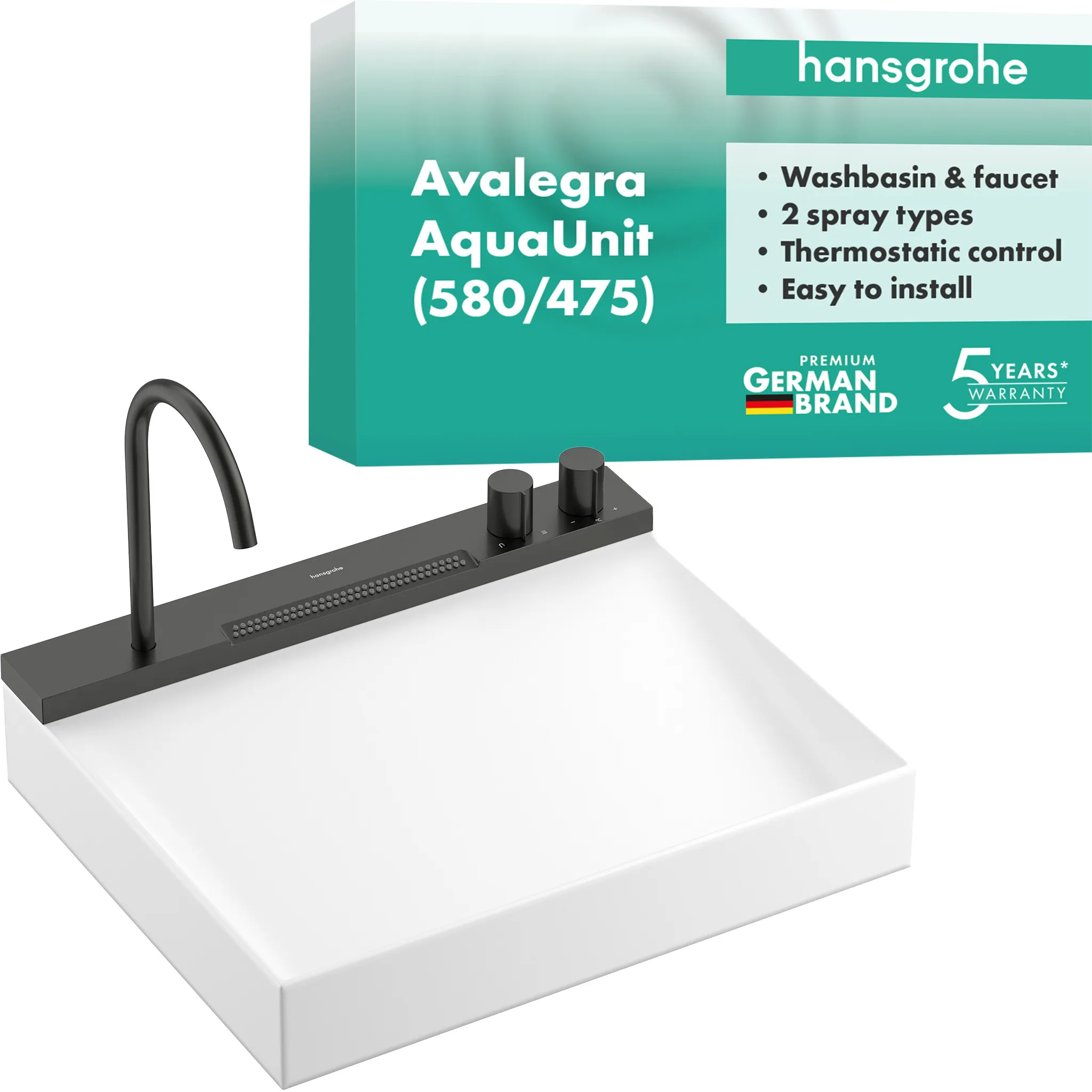 Hansgrohe Avalegra AquaUnit 58 cm, Brushed Black Chrome, SolidSurface, matt, Aufsatz und wandhängend, 7 l/min Durchfluss Hansgrohe Avalegra AquaUnit 58 cm, Brushed Black Chrome, SolidSurface, matt, Aufsatz und wandhängend, 7 l/min Durchfluss