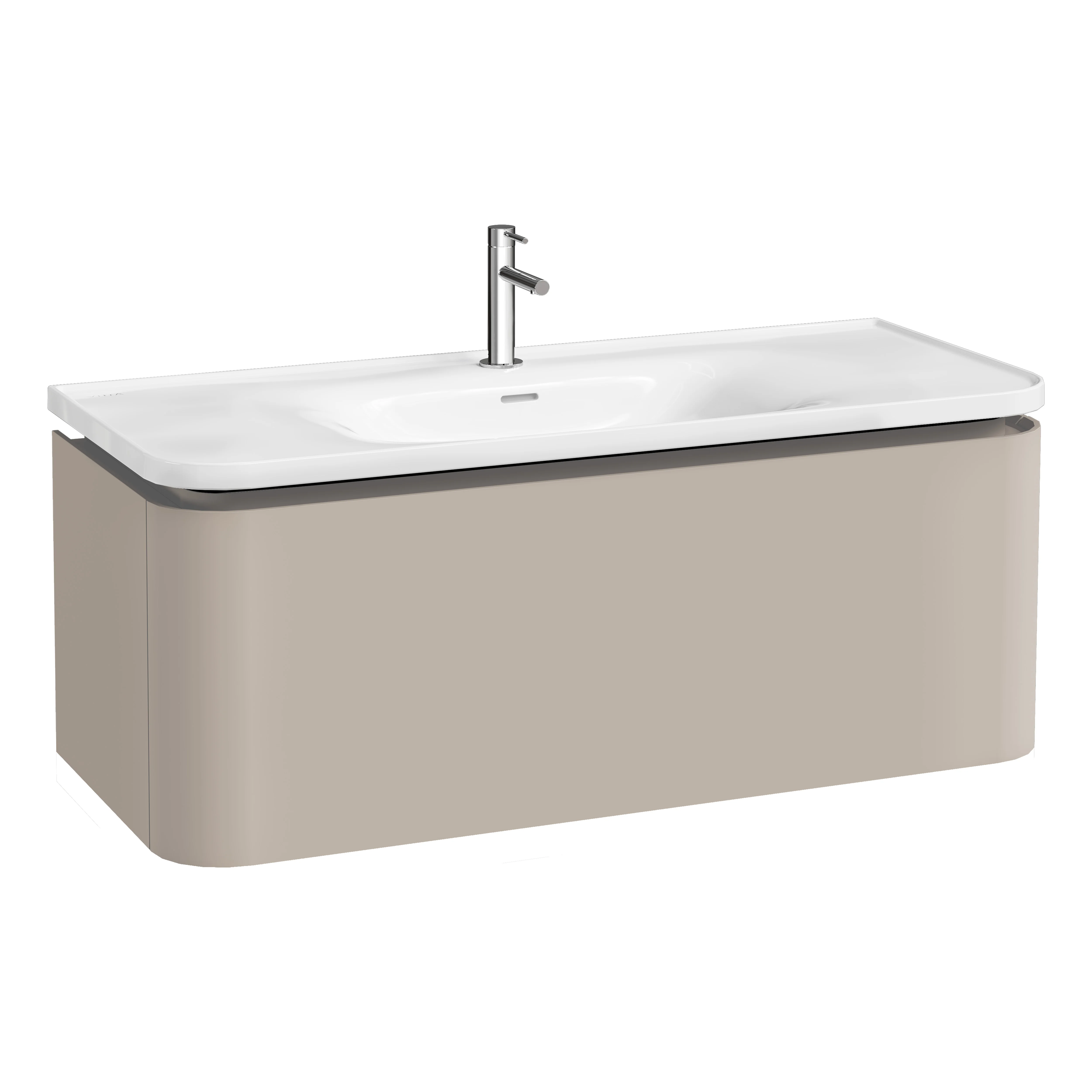 Glora Set Möbelwaschtisch + Waschtischunterschrank mit LED-Ambientebeleuchtung 120 x 53 x 52 cm (BxTxH) Wandmontage Weiß Hochglanz + Taupe Matt