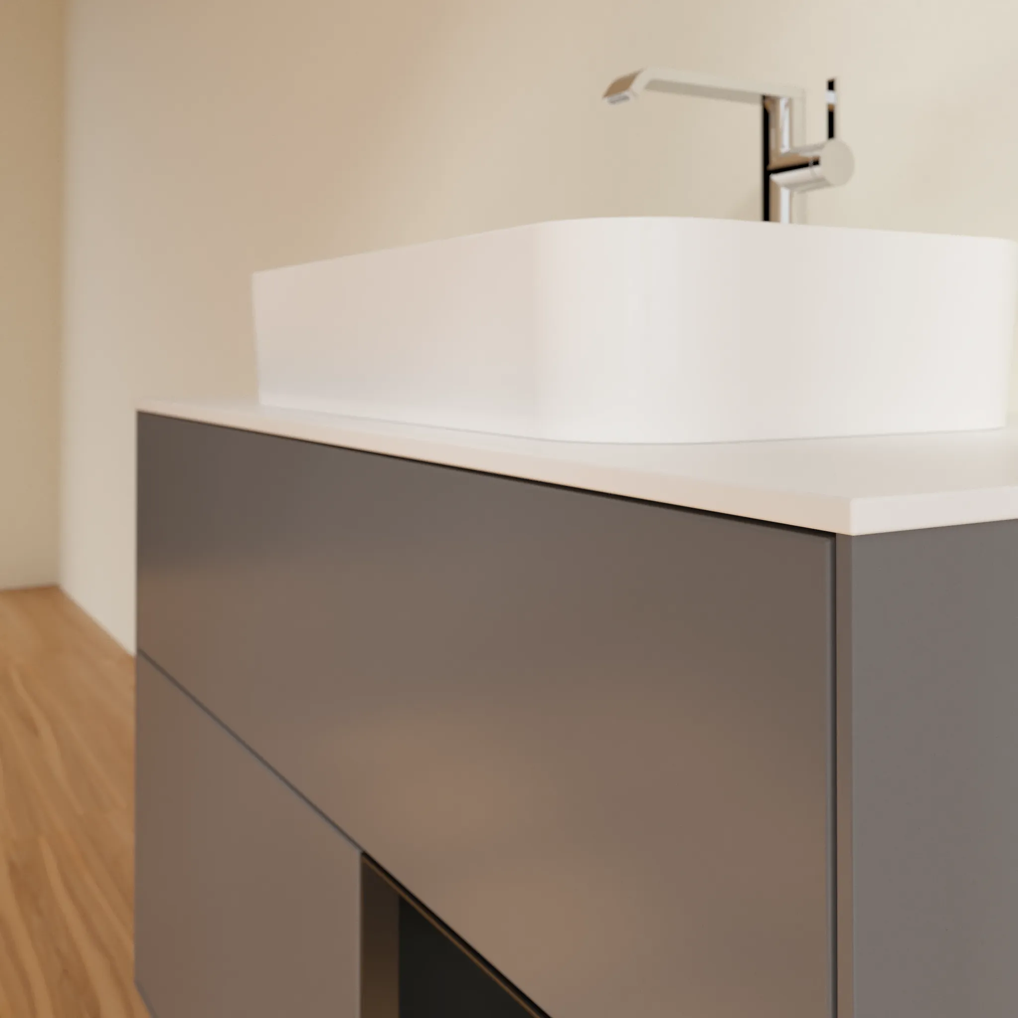 Villeroy & Boch Waschtischunterschrank „Finion“ für Schrankwaschtisch 1000 × 603 × 501 mm Anthracite Matt Lacquer, für Becken mittig, mit Hahnlochbohrung
