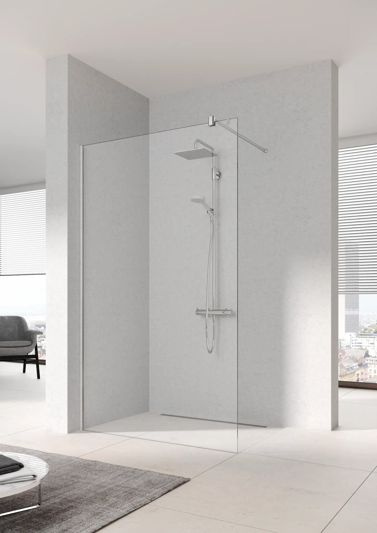 Kermi Duschdesign Walk-In-Duschkabine mit schlankem Wandprofil „MENA“ Glas Klar, Profile Silber Hochglanz, BV: 800 - 800 mm H: 2000 mm Kermi Duschdesign Walk-In-Duschkabine mit schlankem Wandprofil „MENA“ Glas Klar, Profile Silber Hochglanz, BV: 800 - 800 mm H: 2000 mm