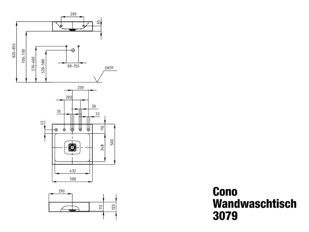 Doppelwaschtisch „Cono“ 50 × 50 cm, ohne Überlauf, mittig, mit Hahnlochbohrung in alpinweiß mit Perl-Effekt
