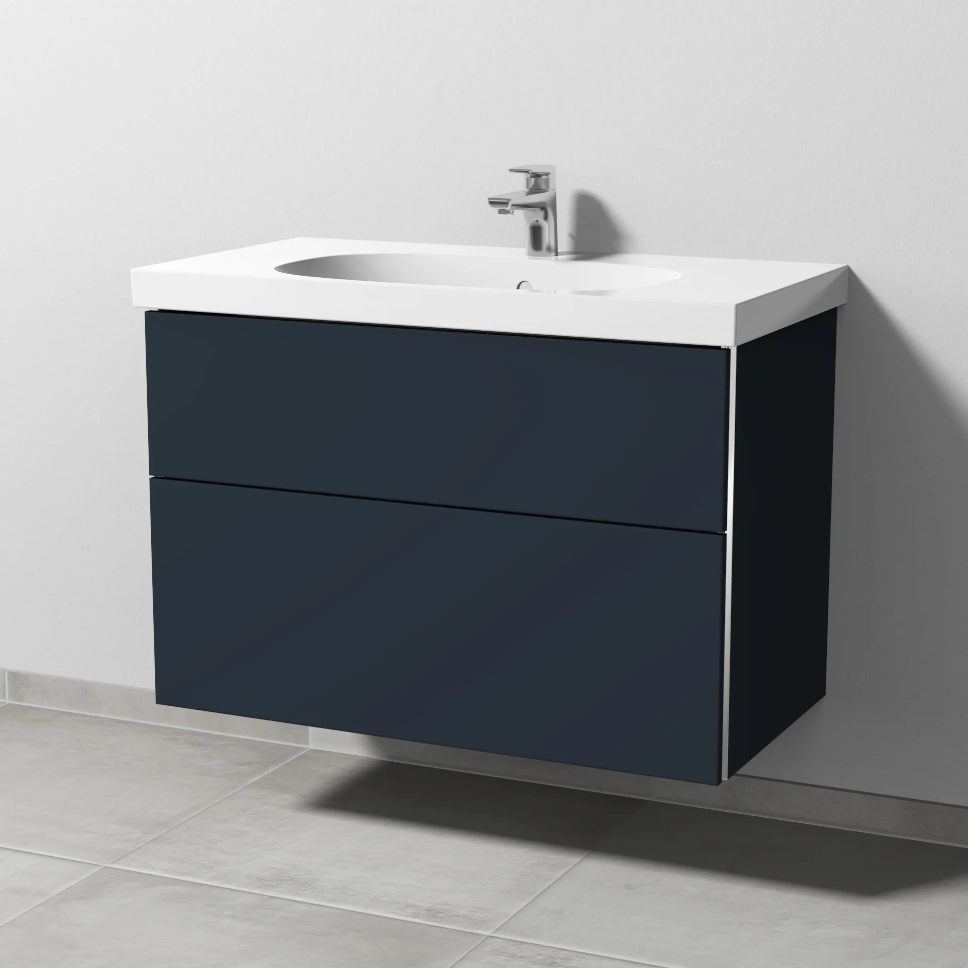 Sanipa Waschtischunterschrank „3way“ passend zu Keramik-Waschtische Acanto von Geberit 870 × 586 × 467 mm in Marine (matt), mit Hahnlochbohrung,