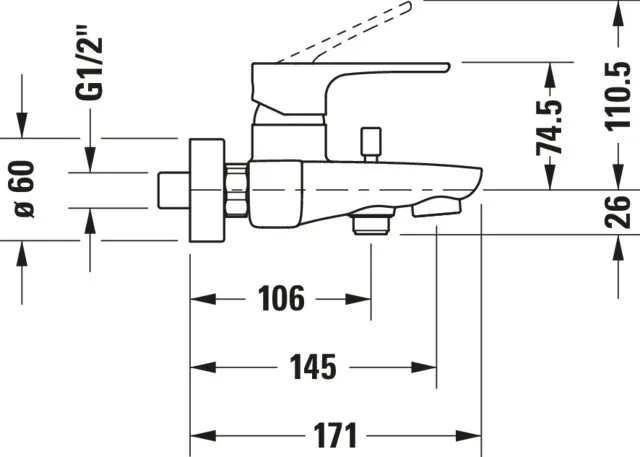 B.1 Einhebel-Wannenmischer Aufputz Ausladung 145 Breite 209 mm